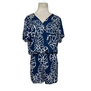 Escapada blue white tropical print romper size medium